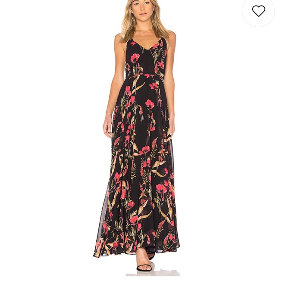 Yumi Kim Black Maxi Dress with Pink Floral Design